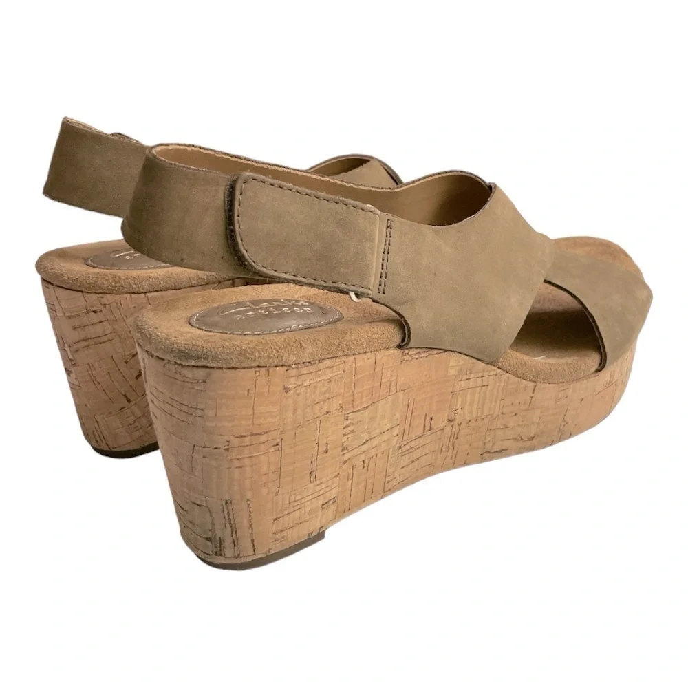 Clark's Caselynn Nubuck Cork Wedge Sandals Sz 10